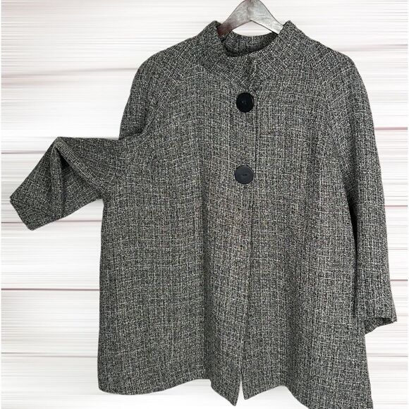 SANDRO Woman Gray Lightweight Swing Jacket A-Line Cardigan 3/4 Sleeves Lined 2X - Picture 1 of 13